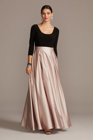 Scoop Bodice 3/4 Sleeve Gown with Satin ...